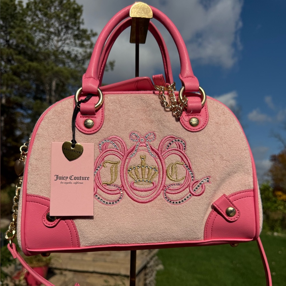 NWT! Juicy Couture Pink Velour Rhinestone Bag Card Holder Keychain Included - Picture 5 of 10